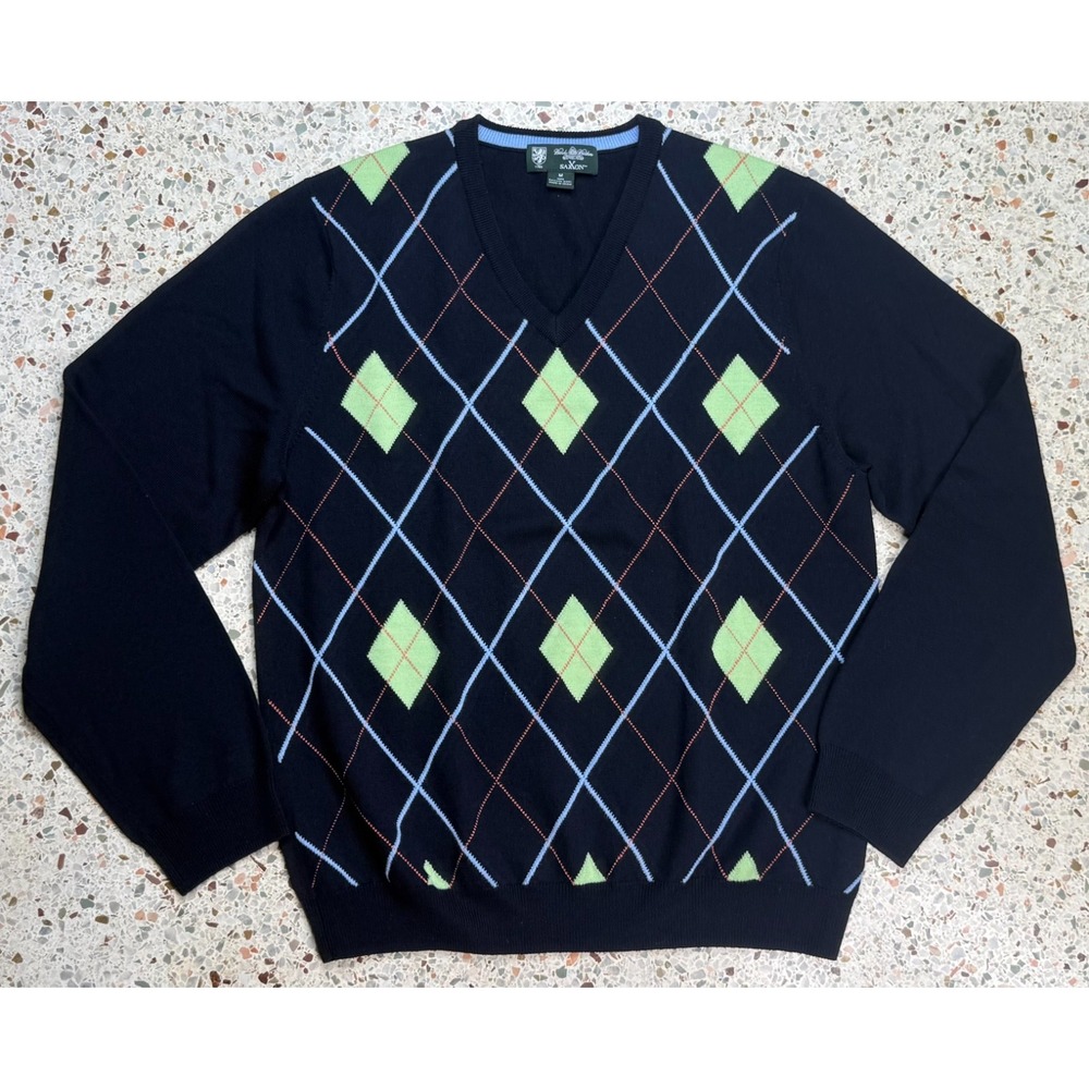 Brooks Brothers Country Club Saxxon Men's 100% Saxxon Wool Arglye Sweater Size M